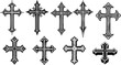 © Ninja in Pajamas - Ornate gothic cross with pointed edges in black ink