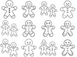 © SAMIULLAH - Gingerbread men outline vector illustration isolated on white background.