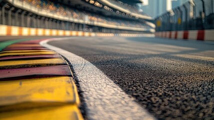Wall Mural - an empty race track corner leads onto the main straight. the vibrant colors of the curbing contrast 
