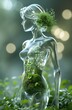 © JuliaDorian - Ethereal Glass Woman Sculpture Embracing Nature s Beauty and Serenity in a Botanical Display