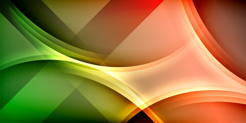 Leinwandbilder - Abstract design features flowing curves, vibrant colors against dark background. Red, green, orange hues create dynamic visual effect.