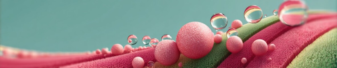 Aufkleber - Abstract colorful of textured spheres with water droplets in vibrant pink and green tones showcasing organic shapes and fluid design aesthetics