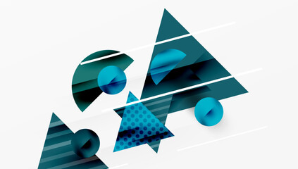 Poster - Abstract geometric shapes overlap. Blue, teal hues dominate white background. Lines create dynamic composition, modern aesthetic.
