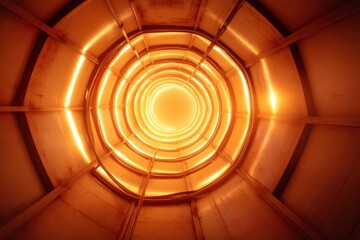 Aufkleber - Industrial orange illuminated spiral tunnel with futuristic lighting showcasing modern architectural design and vibrant urban atmosphere