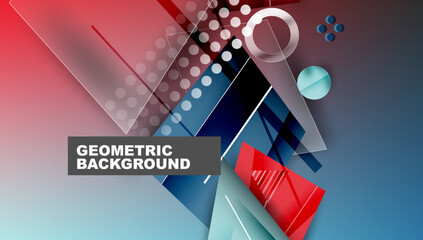 Fototapete - Abstract geometric background. Red, blue, white shapes overlap creating dynamic visual effect. Modern design elements present.
