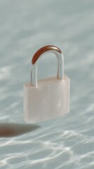 Fototapete - Digital Padlock on Water Surface with Soft Lighting and Reflective Shadows - Minimalist Cybersecurity Visual for Tech and Data Protection Marketing