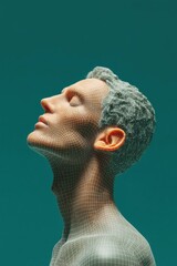 Leinwandbilder - Biometric Facial Recognition Wireframe Overlay on Human Face with Deepfake Warning in Moody Digital Cybersecurity Concept