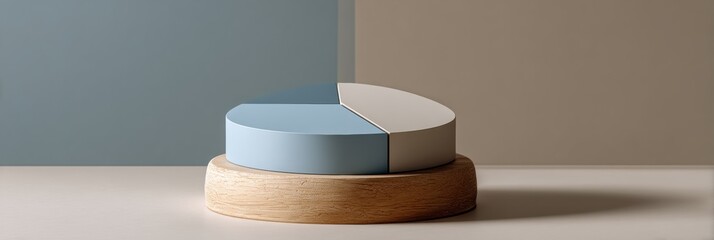 Aufkleber - Minimalist Portfolio Hedge Pie Chart on Wooden Base with Clean Geometric Divisions Illustrating Asset Allocation and Risk Management for Modern Finance