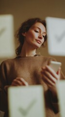 Fototapete - Tech-Savvy Businesswoman Conducting Digital Election Audit and Ballot Verification with Interactive Survey Interface for Transparent Voting Oversight