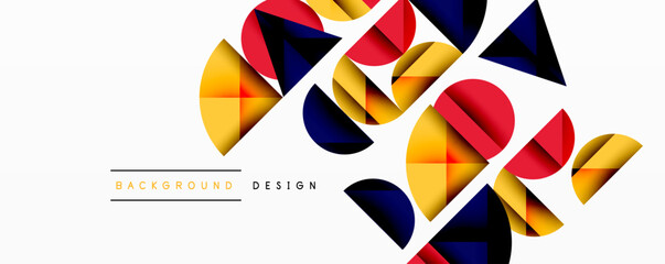 Aufkleber - Abstract geometric shapes overlap, creating dynamic composition. Colors include red, yellow, navy, gold. Minimalist design for backgrounds.