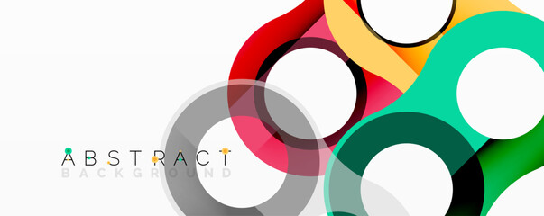 Poster - Colorful overlapping circles create modern abstract design. Bright hues blend, forming dynamic visual composition. Simple, clean aesthetic.