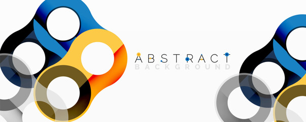 Aufkleber - Bright overlapping circles create modern design. Colors include blue, orange, gray. Minimalist aesthetic for backgrounds, graphics.