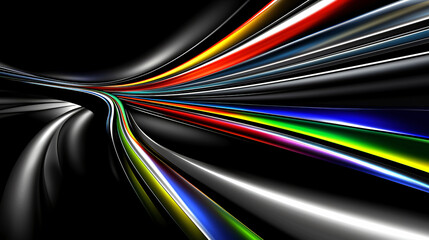 Wall Mural - abstract black background featuring a vibrant rainbow colored line creating a striking contrast.