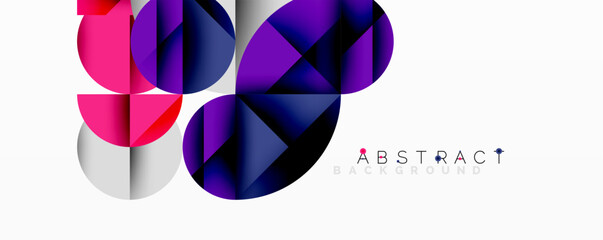 Aufkleber - Bright geometric shapes overlap, creating dynamic visual effect. Modern design utilizes purple, pink, blue hues. Minimalist style.