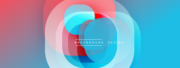 Aufkleber - Abstract circles overlap, creating vibrant color gradients. Blue, red, white hues blend smoothly. Modern design element.