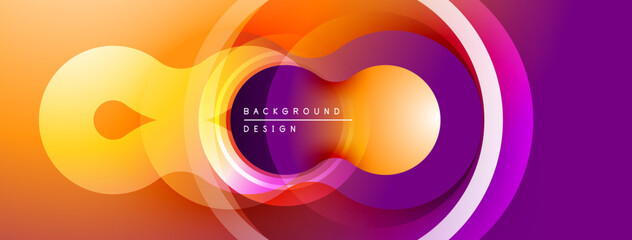 Aufkleber - Abstract design features vibrant overlapping circles. Orange, yellow, purple hues create dynamic visual effect. Modern background element.