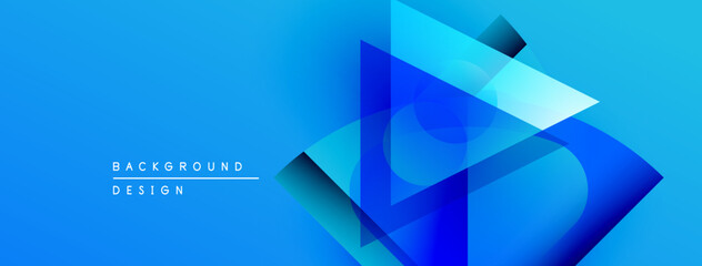 Aufkleber - Abstract blue background features overlapping geometric shapes. Gradient creates depth, modern design element. Minimalist aesthetic.