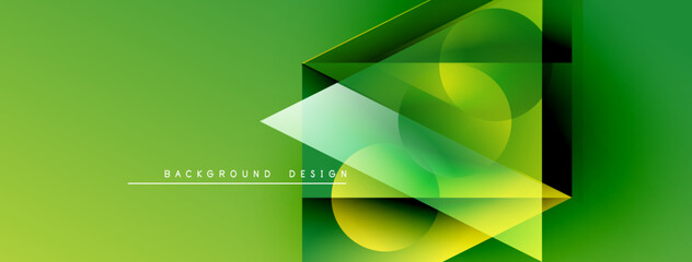 Fototapete - Abstract geometric shapes overlap, creating vibrant green gradient background. Modern design elements suggest innovation, technology.