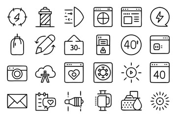 photo editing filter brightness line icon set isolated on transparent background
