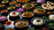© Ajigus - Assorted indian dishes displayed on a black surface.