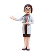 © M Novian F - 3D render woman doctor character is standing and presenting to the right