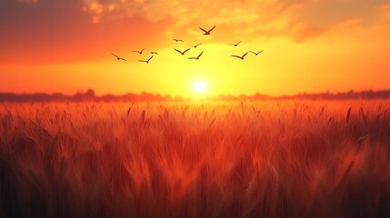Wall Mural - Sunrise over field of grass
