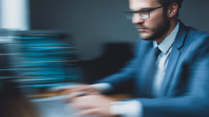 Wall Mural - focused professional in the digital realm: a dedicated individual, immersed in the world of technolo