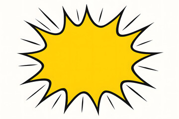 yellow comic explosion bubble with black outline, blank starburst burst pop art speech shape templat