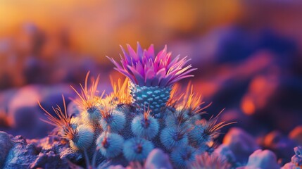 Wall Mural - Stunning close-up of a vibrant cactus flower. The intricate details catch the light beautifully. Nature shows its colors and textures in this breathtaking scene. Generative AI