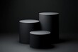 © Nur - Elegant Black Cylindrical Display Stands Product Showcase, Minimalist Design, 3D Render