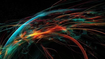 Wall Mural - global network of world map over the world