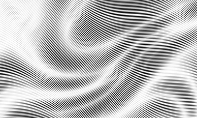 Fototapete - This abstract black and white pattern features wavy lines and gradients, creating a dynamic aesthetic. It blends contemporary style with