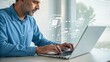 © Monisha - Man working on laptop with file management icons overlay