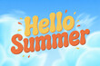© VGX Ultra - Playful Hello Summer Typography in Vibrant Orange and Yellow Against a Bright Blue Sky