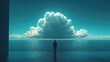 © Saranya001 - Contemplative solitude by ocean horizon a distant figure faces a brilliant cloud formation seascape view modern style