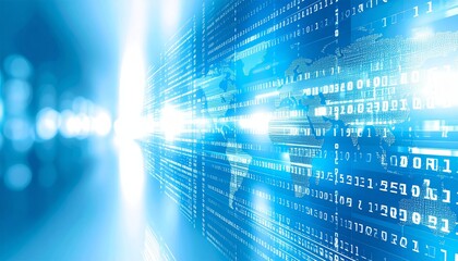 business, abstract blue background, blur computer code