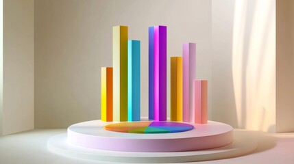 Poster - D bars and pie chart graphics in vivid colors, floating in space against a neutral backdrop for a visually impactful design