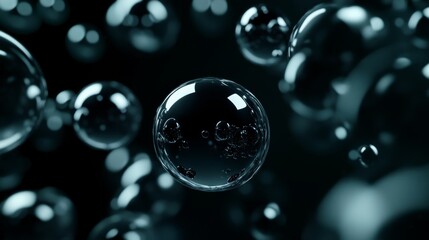 Leinwandbilder - D graphic spheres floating in space, with reflections and soft shadows, creating a futuristic and abstract composition on a dark canvas