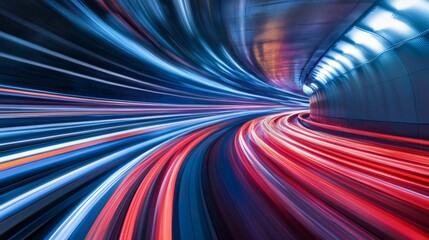 Poster - Abstract light streaks curving through a dark tunnel, creating a sense of velocity and futuristic transport