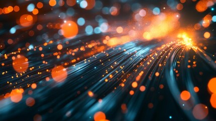 Poster - An abstract composition of fiber optic cables with glowing light effects, symbolizing high-speed wireless communication and data transfer in a digital age.
