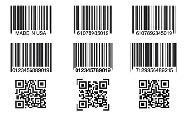 barcode and qr code collection a set of six black and white designs