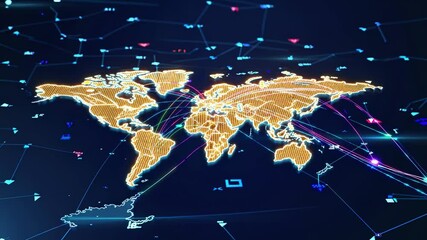 Leinwandbilder - Visualization of global data connections with interactive map and digital light trails