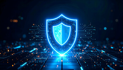 Wall Mural - digital shield with glowing technology elements and circuit patterns
