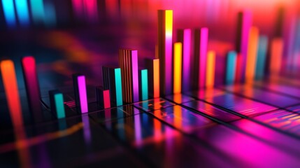 Poster - A close-up of a D bar chart showing business growth and financial trends, with a dark gradient background and reflective surfaces for a sleek look.