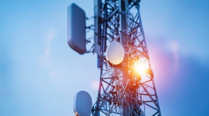 Poster - A close-up shot of the base of a cell phone tower with access equipment and cables, highlighting the infrastructure behind wireless communication.