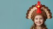 © Vyatcheslav - Smiling girl wearing turkey costume hat against blue background
