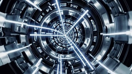 Aufkleber - Experience a mesmerizing visual journey through a futuristic tunnel with radiant lights and intricate metallic designs