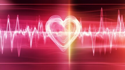 Aufkleber - A digitally created visualization of heart waves pulsating in synchronization, with a gradient background transitioning from deep red to soft pink
