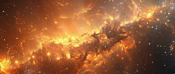 Wall Mural - Experience the awe of the universe with this vibrant cosmic nebula. The fiery colors blend seamlessly with bright stars, creating a mesmerizing celestial scene.