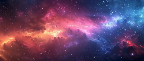 Wall Mural - Breathtaking view of a colorful cosmic nebula filled with vibrant hues, sparkling stars, and ethereal clouds in the vastness of space. Perfect for projects on astronomy.